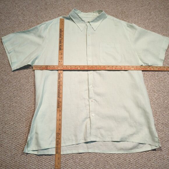Pronto Uomo Button Down Shirt Mens 3XL Green 100% Linen Short Sleeve Casual - Picture 2 of 6